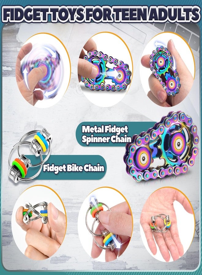Chilvil 8Pcs Fidget Toys Adults Fidgets Spinner Autism Sensory Pack Spiky Sensory Rings for Anxiety Metal Bike Chain Roller Cool Gadgets for Teen Boys ADHD Silent Stress Relief Office Desk Toy Adults Gift - Image 3